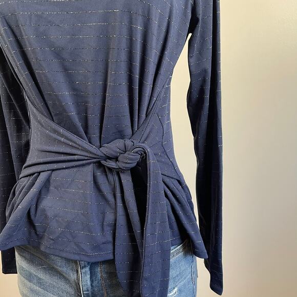 Highline Collective • Striped Tie Front Long Sleeve Top - Picture 3 of 8